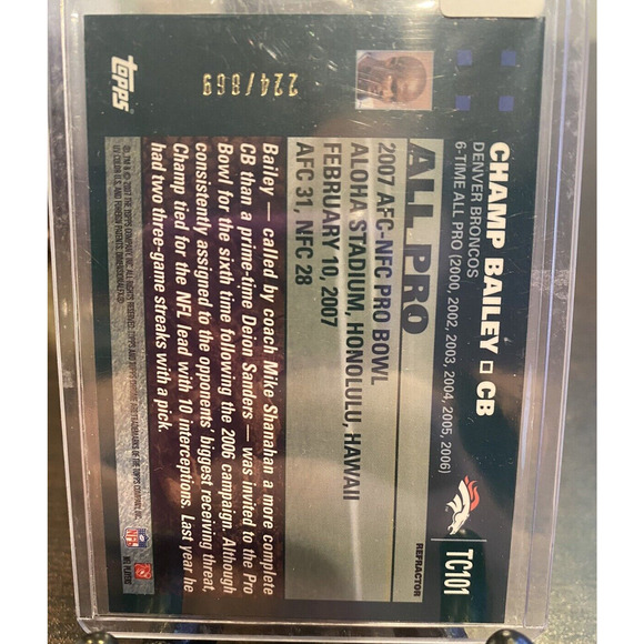 2007 Topps‎ Chrome Champ Bailey All Pro White Refractor #224/869 - Picture 2 of 2